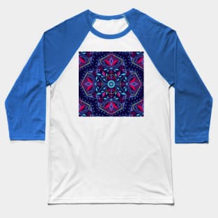 Navy Geometric Flower Mandala Baseball T-Shirt